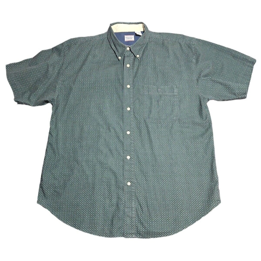 Vintage Bugle Boy‎ Mens XL Shirt Dk Green Print Short Sleeve Button Down 80s